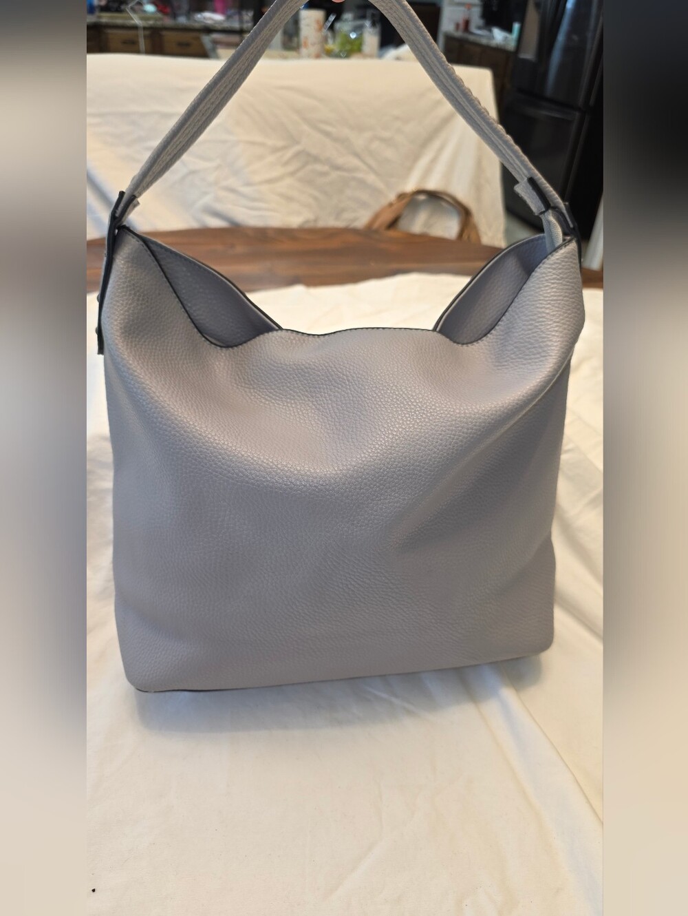 Bass Light Gray Pebbled Leather Tote
